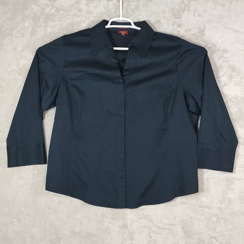 Talbots Haberdashery Navy Blue Stretch Cotton Sateen Shirt Blouse Plus Size 20W